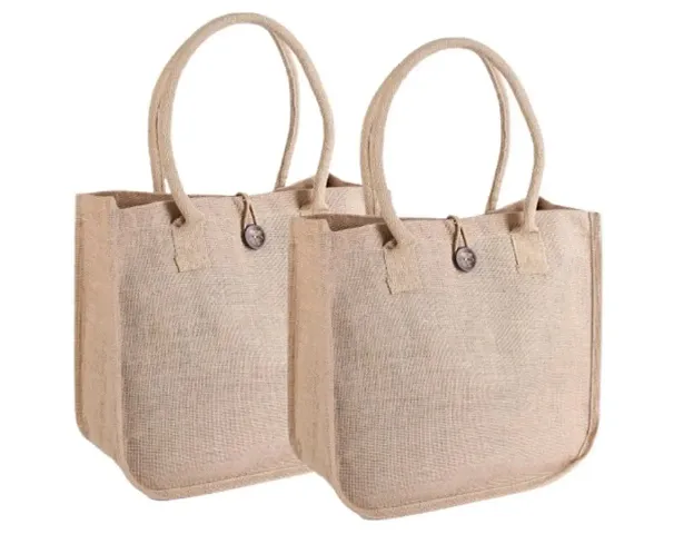 Designer Pack Of 2 Jute Tote Bags With Loop Closure For Women