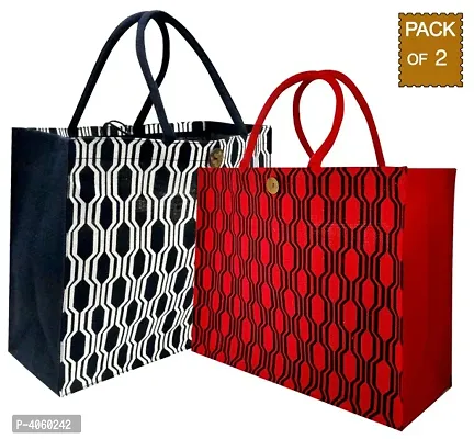 Eco-friendly printed jute bags with padded handles (Pack of 2)