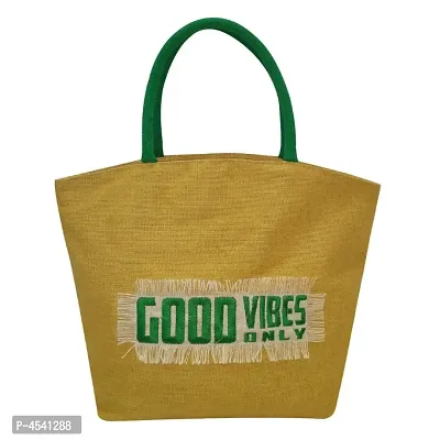 Trendy Jute Tote bag in yellow with Zipper and Pocket-thumb0