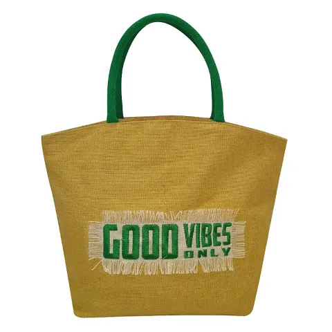 Trendy Jute Tote Bags with Zipper and Pocket