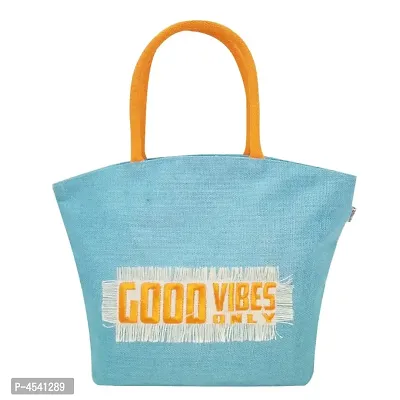 Trendy Jute Tote bag in Blue with Zipper and Pocket