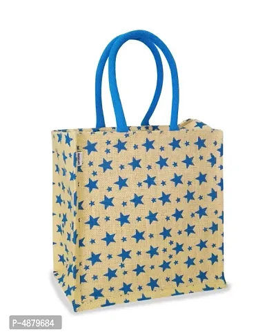 STAR PRINTED JUTE LUNCH BAG WITH ZIPPER-thumb0