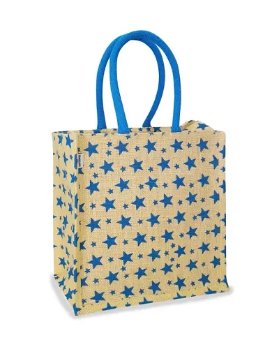 STAR PRINTED JUTE LUNCH BAG WITH ZIPPER