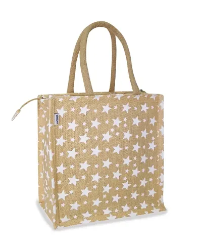 STAR PRINTED JUTE LUNCH BAG WITH ZIPPER