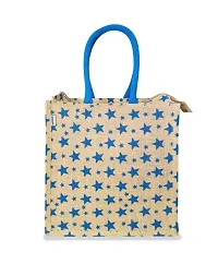 STAR PRINTED JUTE LUNCH BAG WITH ZIPPER-thumb1