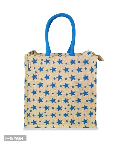 STAR PRINTED JUTE LUNCH BAG WITH ZIPPER-thumb2