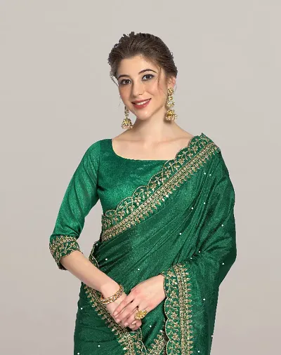 Plain lace work saree