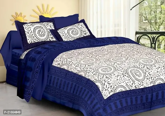 Ashnit 199 TC Cotton Double Jaipuri Printed Flat Bedsheetnbsp;nbsp;Pack of 1 Blue-thumb0