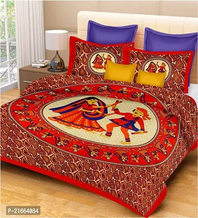 Ashnit 199 TC Cotton Double Jaipuri Printed Flat Bedsheetnbsp;nbsp;Pack of 1 Red-thumb0