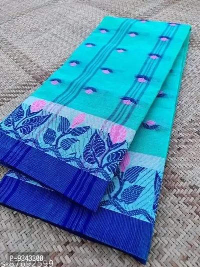 Beautiful Cotton Turquoise Woven Design Saree For Women-thumb0