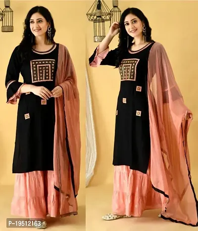 Stylish Anarkali Rayon Kurta, Bottom And Dupatta Set For Women-thumb0