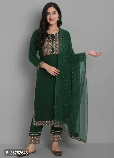 Classic Rayon Kurta, Bottom and Dupatta Set for Women-thumb0