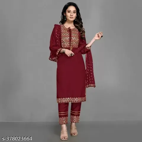Stylish Women Ethnic Partywear And Wedding Wear Kurta Set Pant With Dupatta(Full stitched)