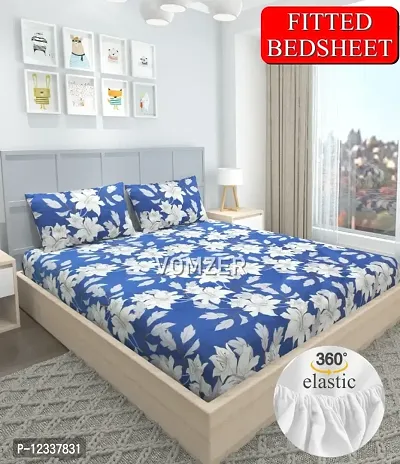 Double King Size Elastic Fitted Bedsheet with 2 Pillow Covers