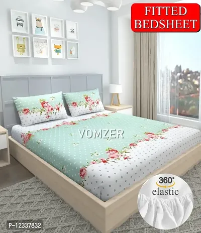 Double King Size Elastic Fitted Bedsheet with 2 Pillow Covers-thumb0