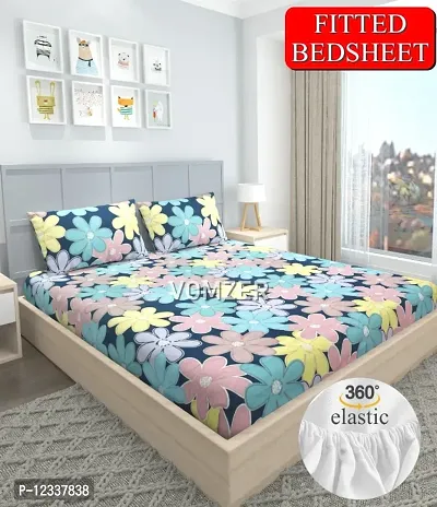 Vomzer Double King Size Elastic Fitted Bedsheet with 2 Pillow Covers