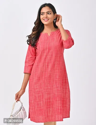 Beautiful Cotton Red Woven Design Kurta For Women-thumb0