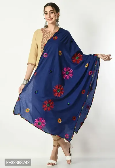 Elite Blue Cotton Embroidered Dupatta For Women-thumb0