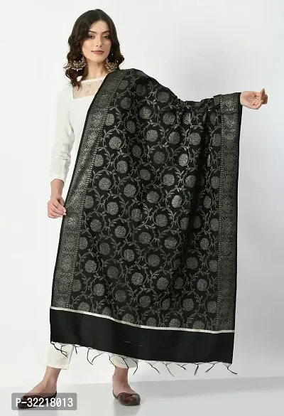 Elite Black Silk Woven Design Dupattas For Women