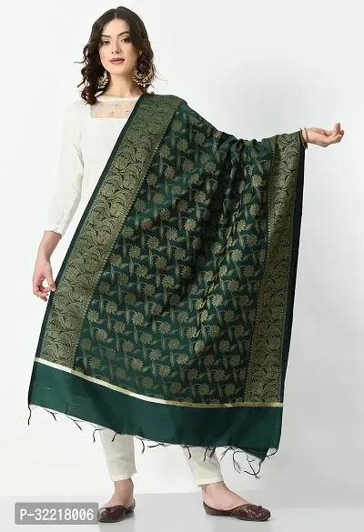 Elite Green Silk Woven Design Dupattas For Women