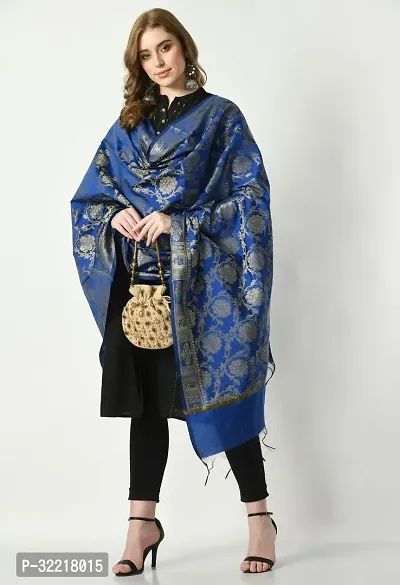 Elite Blue Silk Woven Design Dupattas For Women