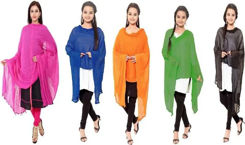 Stylish Cotton Blend Solid Dupatta for Women  Pack of 5