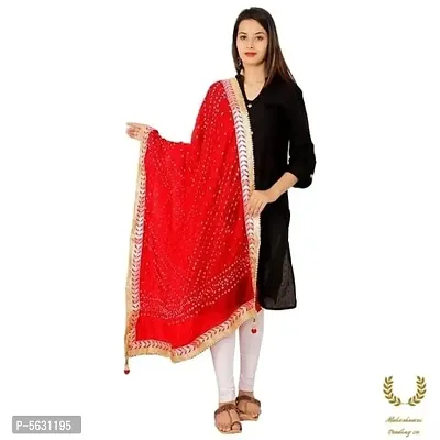 Stylish Red Art Silk Bandhej Gota Patti Dupatta For Women-thumb0