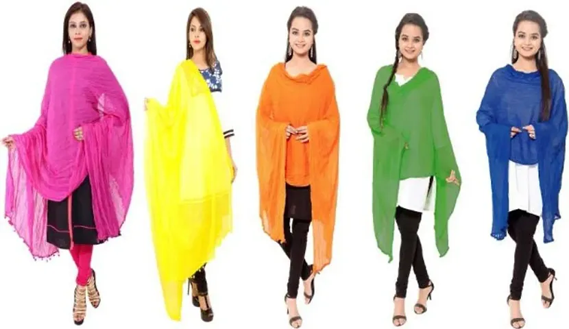 Stylish Cotton Blend Solid Dupatta for Women Pack of 5