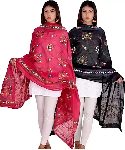 Stylish Cotton Embroidered Dupatta - Pack of 2