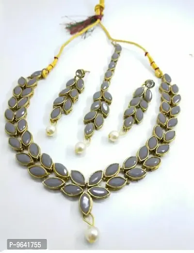 Alluring Alloy Oxidised Gold Plated With Artificial Stones Jewellery Set For Women