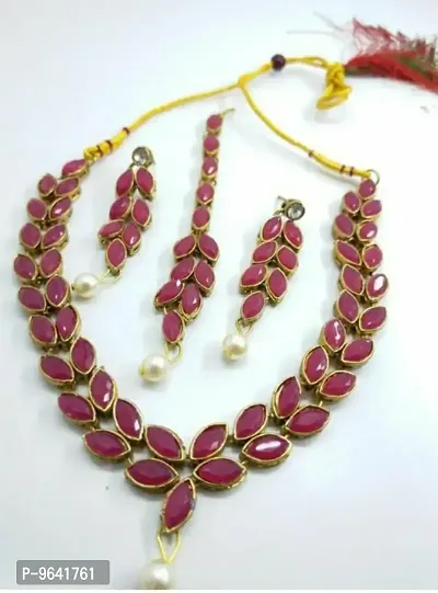 Alluring Alloy Oxidised Gold Plated With Artificial Stones Jewellery Set For Women