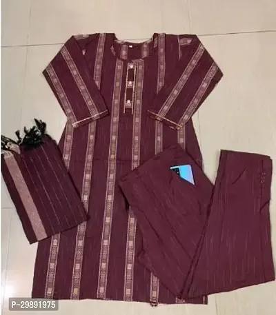 Stylish Maroon Khadi Cotton Printed Kurta, Bottom and Dupatta Set For Women-thumb0