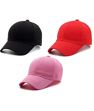 NK India Solid Caps for Men & Women for Sports & Baseball Cap Pack of 3 (Color-Black Pink)