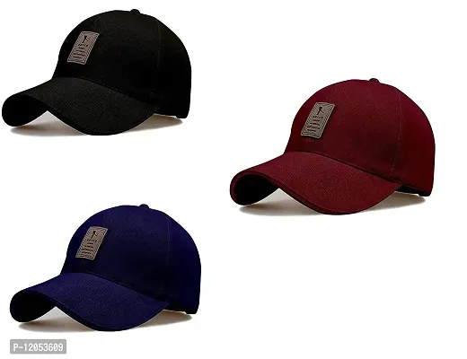 NK India Solid Caps for Men & Women for Sports & Cotton Baseball Cap Pack of 3 (Color-Blue Maroon Black)