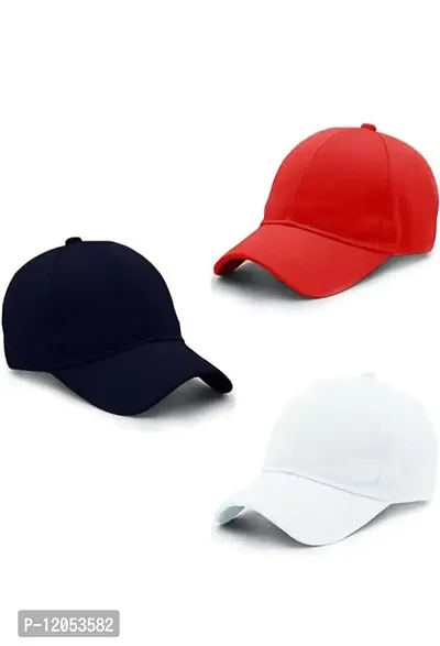 N.K India Fabric Cotton Cap Curved Visor Free-Size/Adjustable(Caps-Solid-Wht,Blue,Red)