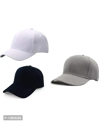 NK India Solid Caps for Men & Women for Sports & Cotton Baseball Cap Pack of 3 (Color-White Pink Black)-thumb0