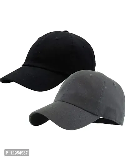 NK India Solid Caps for Men & Women for Sports & Cotton Baseball Cap Pack of 2 (Color-Black & Grey)