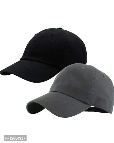 NK India Solid Caps for Men & Women for Sports & Cotton Baseball Cap Pack of 2 (Color-Black & Grey)-thumb0