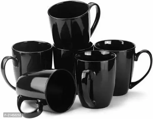 Onisha Unique Ceramic Glossy Black Colour Milk - Coffee 275 Ml Set Of 6 Ceramic Coffee Mug (275 Ml, Pack Of 6)