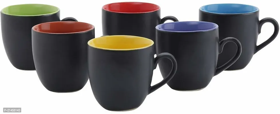 Onisha Pack Of 6 Bone China Pack Of Bone China (Pack Of 6) Tea And Coffee Cup Set 120 Ml (Black) (Black, Multicolor, Cup Set)-thumb0