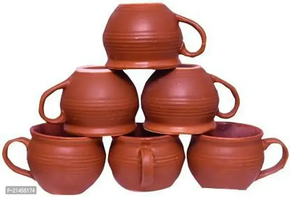 Marwari Arts Pack Of 6 Ceramic Cup Set Kullad Cups Pottery Chai Kulhad With Handle Cup Glass For Tea-Coffee Ceramic Tea Cups Tableware Tea Cups For Home Office - Tea Cups Set - Cup Set Tableware Kitchenware - Coffee Mug Sets 6 Pieces (Brown, Cup Set)