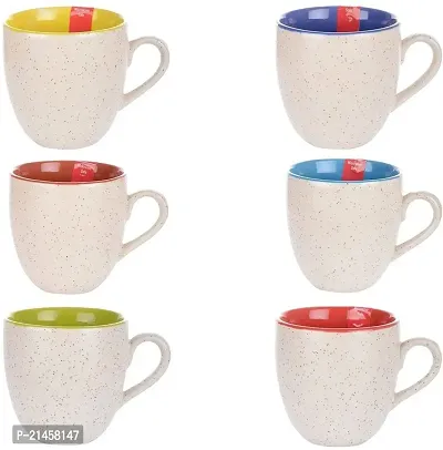 Amazecart Pack Of 6 Ceramic 6 Pcs White Matte Tea Cups 100 Ml (Multicolor, Cup Set)