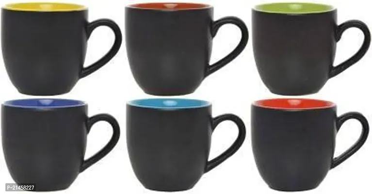 Onisha Pack Of 6 Ceramic Pack Of 6 Ceramic Pack Of 6 Ceramic White And Multicolor Inside Tea Cups Set Of 6 - Best For Self Use; And Diwali, Dhanteras And Festive Gifts (Black) (Multicolor, Cup Set)-thumb0