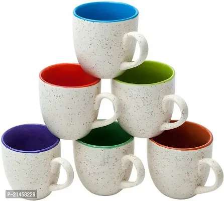 Srs Enterprises Pack Of 6 Ceramic White Marble Outside And Multicolor Inside Tea Cups Set Of 6 - 220Ml, Best For Self, Diwali And Festive Gifts (Multicolor, Cup Set)-thumb0