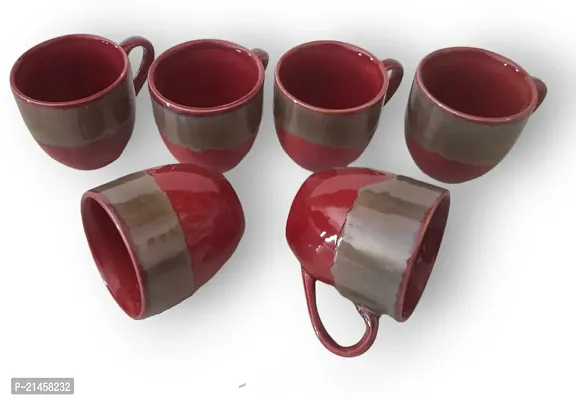 Radha Rani Pack Of 6 Ceramic Dual Color (Brown, Maroon, Cup Set)