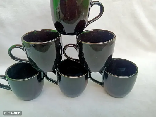 Onisha Pack Of 6 Ceramic Black Dott Cup Tea And Coffee Cup Set (Black) (Black, Cup Set)-thumb2