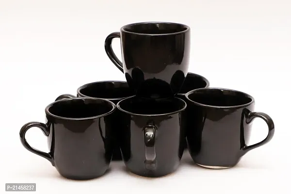Mauzity Pack Of 6 Ceramic Ceramic Glossy Black Tea-Coffee Cup (Pack Of 6) (Black, Cup Set)