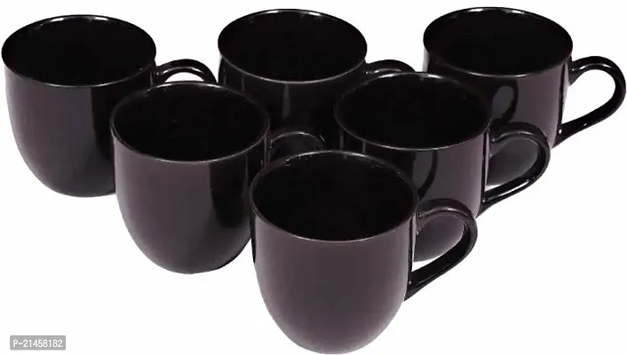 Lnk Pack Of 6 Bone China Penny Bone China Glossy Black Microwave Safe Tea Cup-Coffee Cup Set Ideal Best Gift For Friends, Family, Home, Office Use, Kitchen Cup Set ( 200Ml -Pack Of 6) (Black, Cup)-thumb0