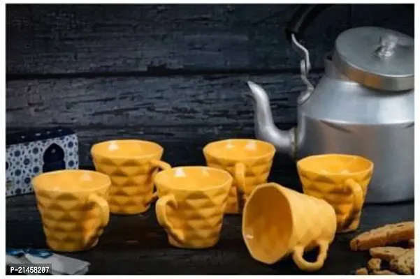Onisha Pack Of 6 Ceramic Pack Of 6 Ceramic Pack Of 6 Ceramic Black Shine Abstract Tea-Coffee Cups (Black) (Multicolor, Cup)