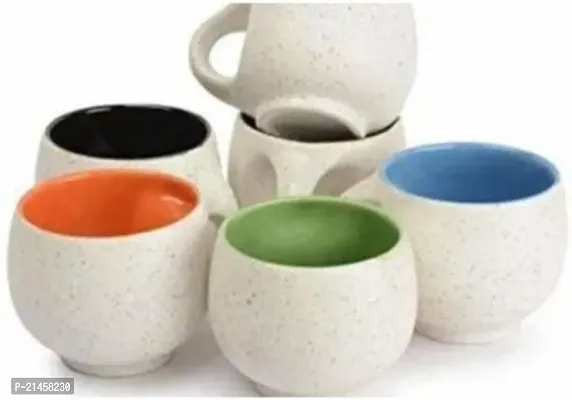 Onisha Pack Of 6 Ceramic Pack Of 6 Ceramic Pack Of 6 Ceramic White And Multicolor Inside Tea Cups Set Of 6 - Best For Self Use; And Diwali, Dhanteras And Festive Gifts (Black) (Multicolor, Cup Set)-thumb0